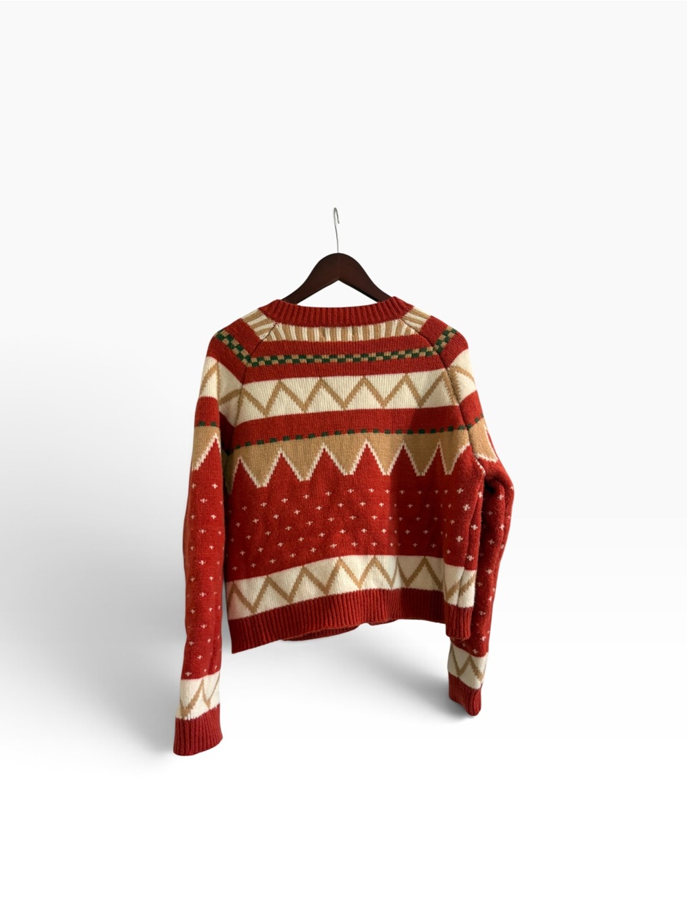 CIDER Cardigan Sweater Red Cream Geometric Knit Size M - Picture 3 of 5